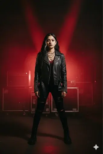 Damali standing under red spotlights on a stage