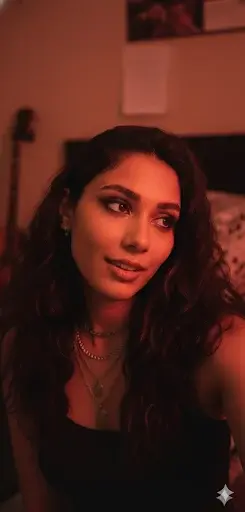 Close portrait of Damali in soft red light