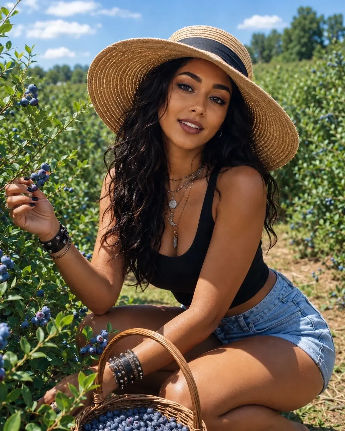 Damali outdoors in a straw hat among green plants